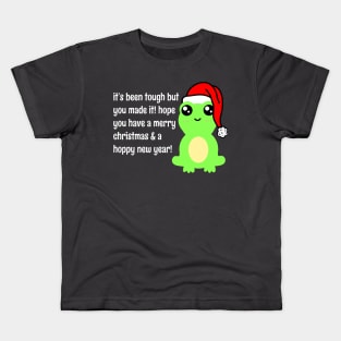 "It's Been A Tough Year But You Made It" Cute Frog Motivational Christmas New Year Quote Kids T-Shirt